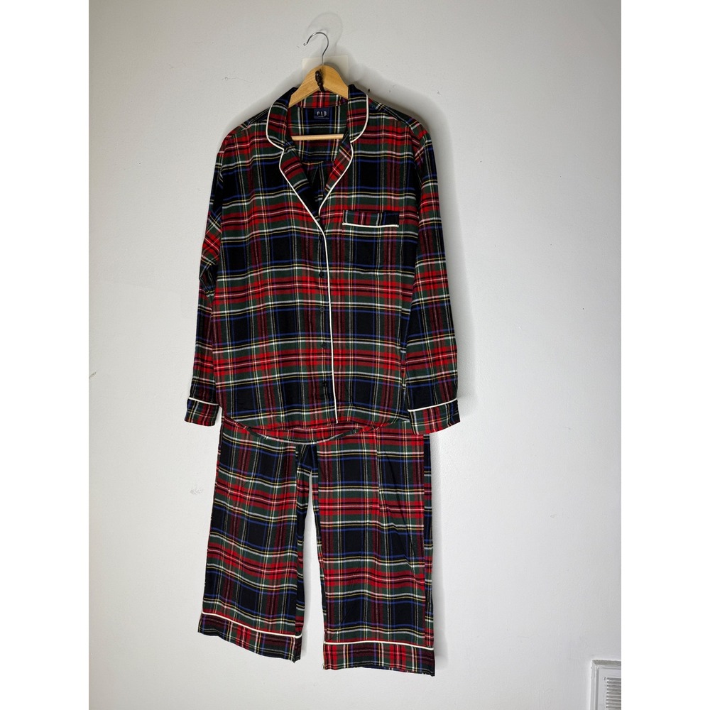 Gap Womens Plaid Flannel Pajama Set Red Green Tartan Cotton 2 Piece Small